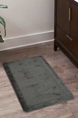 Doğal Kaymaz Taban Banyo Paspas Uzun Ömürlü Yumuşak Dokulu Su Emici Yıkanabilir Yazılı Paspas Happy 60x100