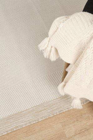 Sisalux 3084 Krem Bej Yuvarlak Sisal Dokuma Jüt Kilim Hav Toz Vermez Mutfak Oturma Odası Halısı