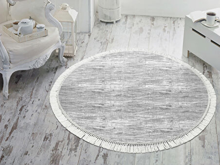 Dekoreko İnci Halı Dijital Saçaklı Yuvarlak 1812 Desen 1