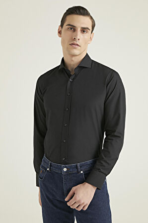 Ds Damat Slim Fit Siyah Düz Nano Care Gömlek