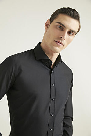 Ds Damat Slim Fit Siyah Düz Nano Care Gömlek