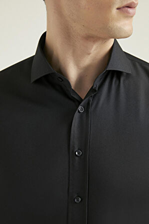 Ds Damat Slim Fit Siyah Düz Nano Care Gömlek