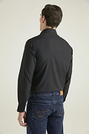 Ds Damat Slim Fit Siyah Düz Nano Care Gömlek