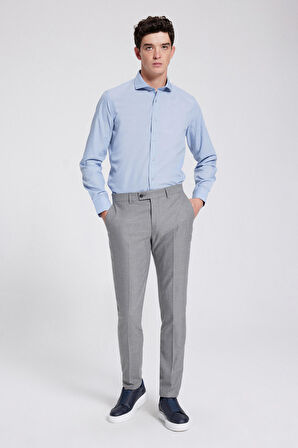 Ds Damat Slim Fit Gri Armürlü Italyan Yaka Gömlek 5HF02ORT08185 5HF02ORT08185