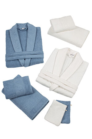 Nurpak Moda Jakarlı Aile Bornoz Seti 8 Parça