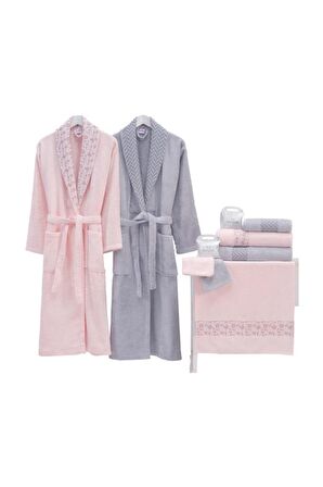 Yıldız Bambu Aile Bornoz Seti (10 Parça) Gri-pudra NRPK000565