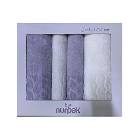 Nurpak Hazal Cotton Series 4 Parça Gri Krem 90x150 cm Banyo Havlu Takımı