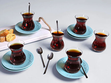 Porland Suzanne Seasons Turkuaz 12 Parça 6 Kişilik Çay Takımı 04ALM006722