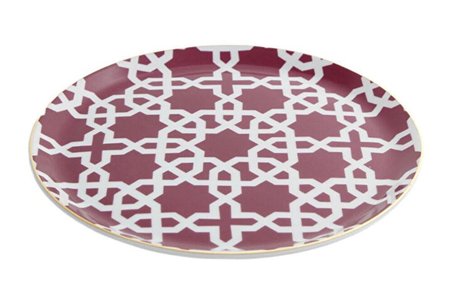 Porland Morocco Desen 5 Fuşya Düz Tabak 24 Cm