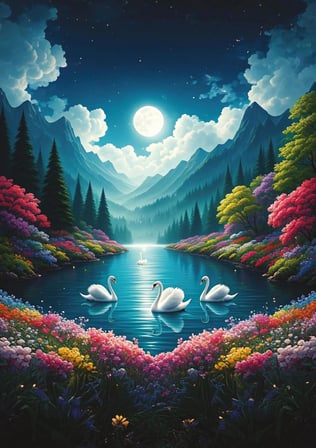 Art Puzzle Ay Işığında Kuğular Gölü - 500 Parça Yapboz 40509
