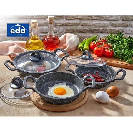 Eda Cookware ZK-905 Büyük Boy Asya 3'lü Granit Döküm Kapaklı Sahan Set