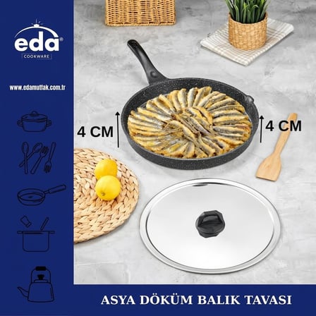 Eda Asya Döküm Granit Metal Kapaklı Balık Tavası