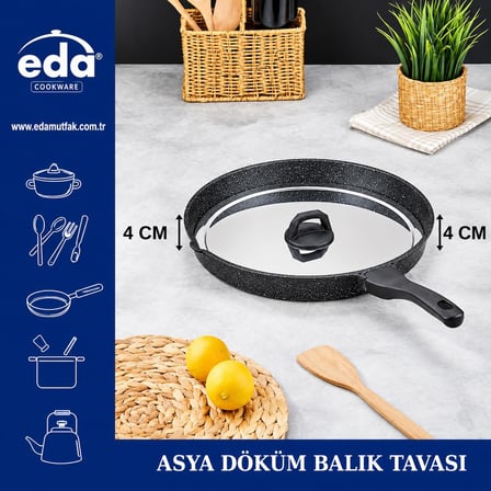 Eda Asya Döküm Granit Metal Kapaklı Balık Tavası