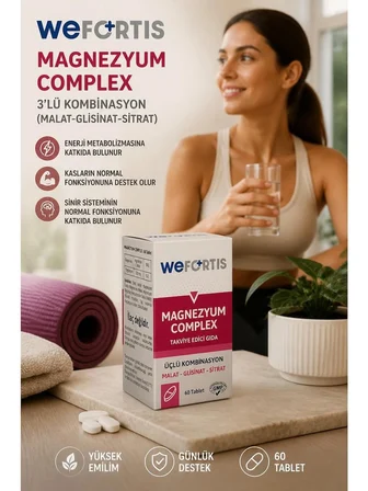 Wefortis Magnezyum Complex -3lü Kombinasyon (Malat-Glisinat-Sitrat) 60 Tablet