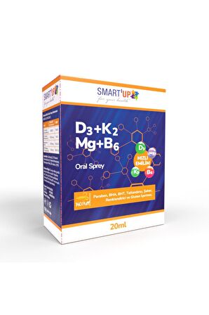 SmartUP D3K2 Magnezyum Malat ve B6 vit.içeren 20 ml Sprey