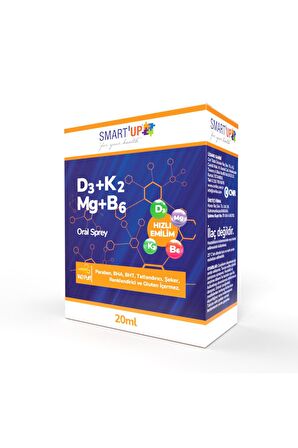 SmartUP D3K2 Magnezyum Malat ve B6 vit.içeren 20 ml Sprey