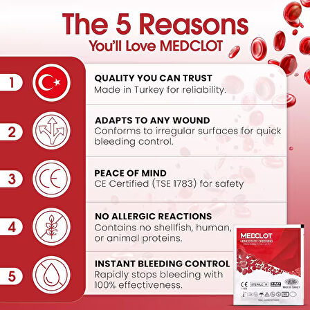 Medclot Hemostatik Kanama Durdurucu Steril Gazlı Bez Kaolin CE Sertifikalı Spanç Pansuman Bandaj Acil Durum İlk Yardım Kanama Kontrolü 7,5 x 365 cm