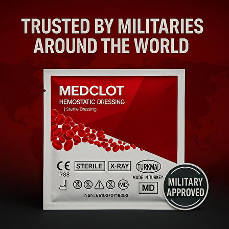 Medclot Hemostatik Kanama Durdurucu Steril Tampon Gazlı Bez Kaolin CE Sertifikalı Spanç Pansuman Acil Durum İlk Yardım Kanama Kontrolü 7,5 x 152 cm