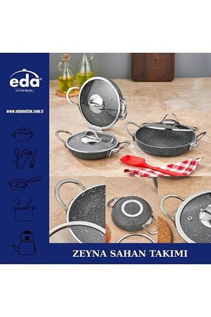 Eda ZK-603 Zeyna 3'lü Granit Kapaklı Sahan Set Gri 18-20-22 cm