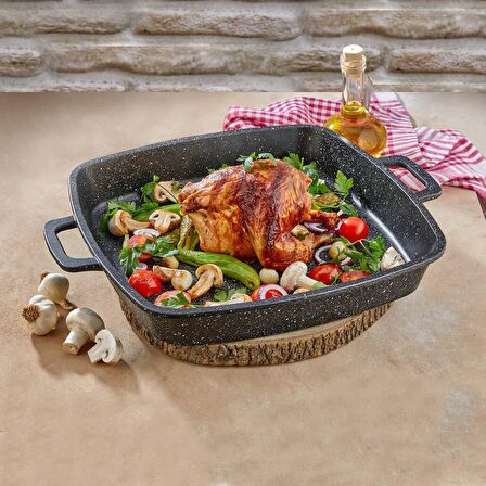 EDA COOKWARE DÖKÜM KARE ÇAT ÇOK AMAÇLI TEPSİ 36 CM SİYAH ZK-951