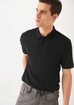Mavi Lux Touch Polo Yaka Modal Siyah Tişört 066157-900