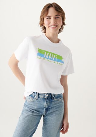 Mavi Doğa Dostu Make The Planet Great Again Baskılı Tişört   168752-620