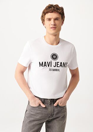 Mavi Logo Baskılı Beyaz Tişört 066195-620