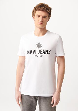 Mavi Logo Baskılı Beyaz Tişört 066195-620
