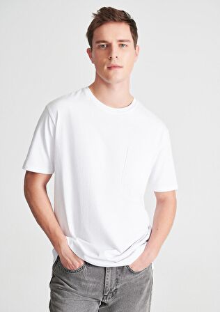 Mavi Cepli Beyaz Basic Tişört 066248-620