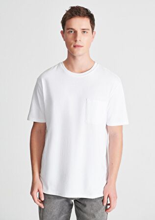 Mavi Cepli Beyaz Basic Tişört 066248-620