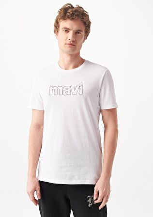 Mavi Logo Baskılı Beyaz Tişört 065781-620