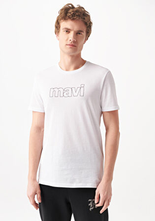 Mavi Logo Baskılı Beyaz Tişört 065781-620