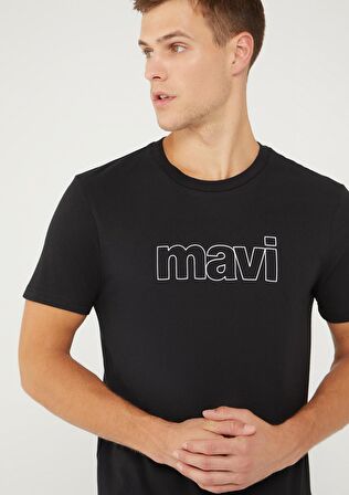 Mavi Logo Baskılı Siyah Tişört 065781-900