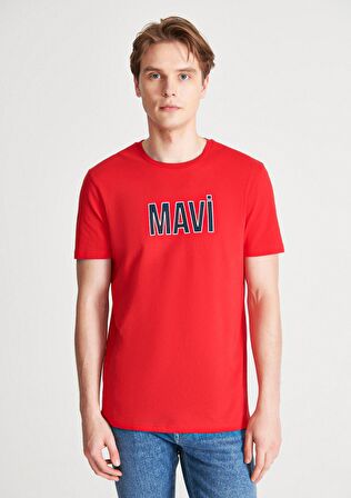 Mavi Logo Baskılı Kırmızı Tişört 066842-33099