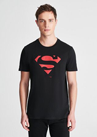 Mavi Superman Baskılı Siyah Tişört 066875-900