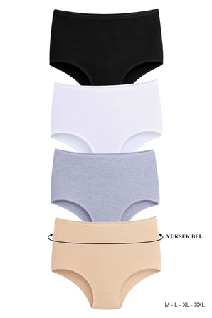 DOMINANT Kadın Çamaşır Pamuklu Düz Renk YÜKSEK BEL Geniş Basen Külot 4'lü Paket( M-L-XL-XXL )