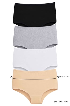 DOMINANT Kadın Çamaşır Pamuklu Düz Renk YÜKSEK BEL Geniş Basen BATTAL BOY  Külot 4'lü Paket(8-9-10 XL)