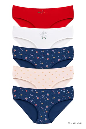 DOMİNANT Kadın Çamaşır Pamuklu Renkli KONSEPT BASKILI BATU  Külot 5'li Paket (XL-XXL-3XL)