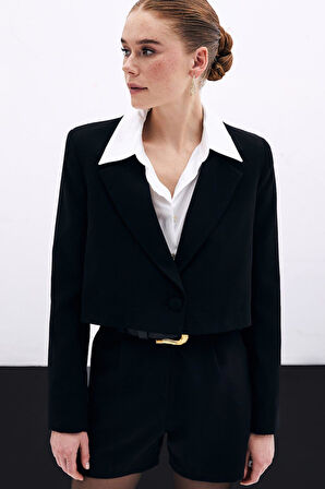 Sateen Kısa Krep Kadın Ceket 951-6015