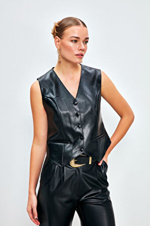 Sateen Kadın Deri Yelek 2060-6535