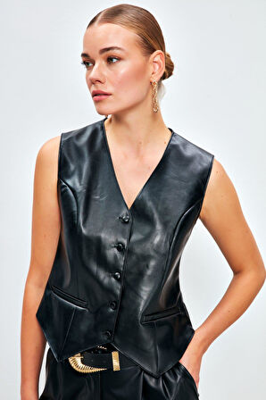 Sateen Kadın Deri Yelek 2060-6535