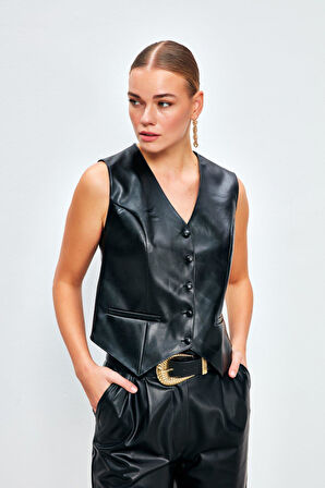 Sateen Kadın Deri Yelek 2060-6535