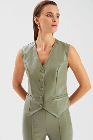 Sateen Kadın Deri Yelek 2060-6535