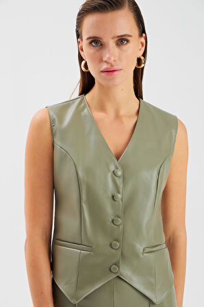 Sateen Kadın Deri Yelek 2060-6535