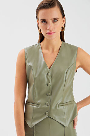 Sateen Kadın Deri Yelek 2060-6535
