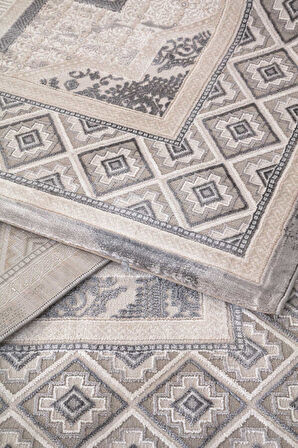 Amasra Gri Halı Yumuşak Oturma Odası Salon Çocuk Odası Mutfak Halısı P1144