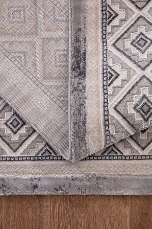 Amasra Gri Halı Yumuşak Oturma Odası Salon Çocuk Odası Mutfak Halısı P1144