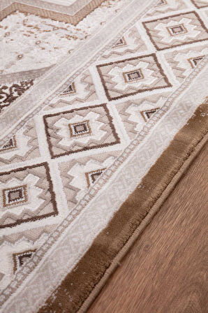 Amasra Kahverengi Bej Halı Yumuşak Oturma Odası Salon Çocuk Odası Mutfak Halısı P1144