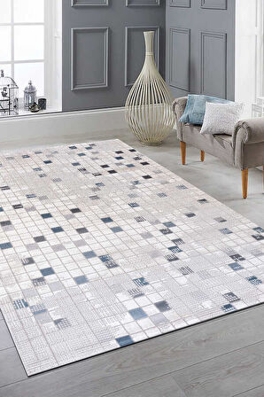 Bafra Beyaz Mavi Halı Yumuşak Oturma Odası Salon Çocuk Odası Mutfak Halısı P1190