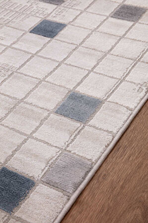 Bafra Beyaz Mavi Halı Yumuşak Oturma Odası Salon Çocuk Odası Mutfak Halısı P1190